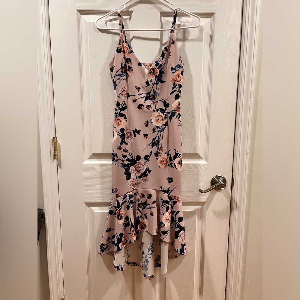Aqua V neck floral print dress